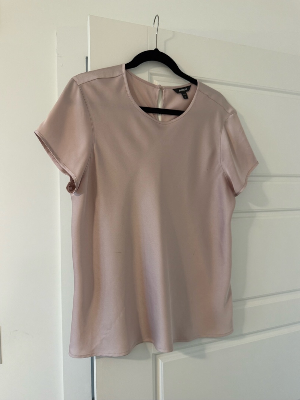 Express Soft Pink Satin Short Sleeve Blouse